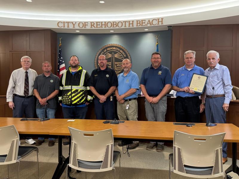 Commissioners read a proclamation recognizing National Public Service Recognition Week. Pictured are (l-r) Mayor Stan Mills, Wastewater Superintendent Paul Hignutt, Assistant Streets Superintendent Mark Clemons, Fleet Services Manager Art Fahringer, Facilities Maintenance Manager Luke Vannicola, Water Superintendent Robert Downs, Public Works Director Henry Matlosz and Commissioner Patrick Gossett. SUBMITTED PHOTOS